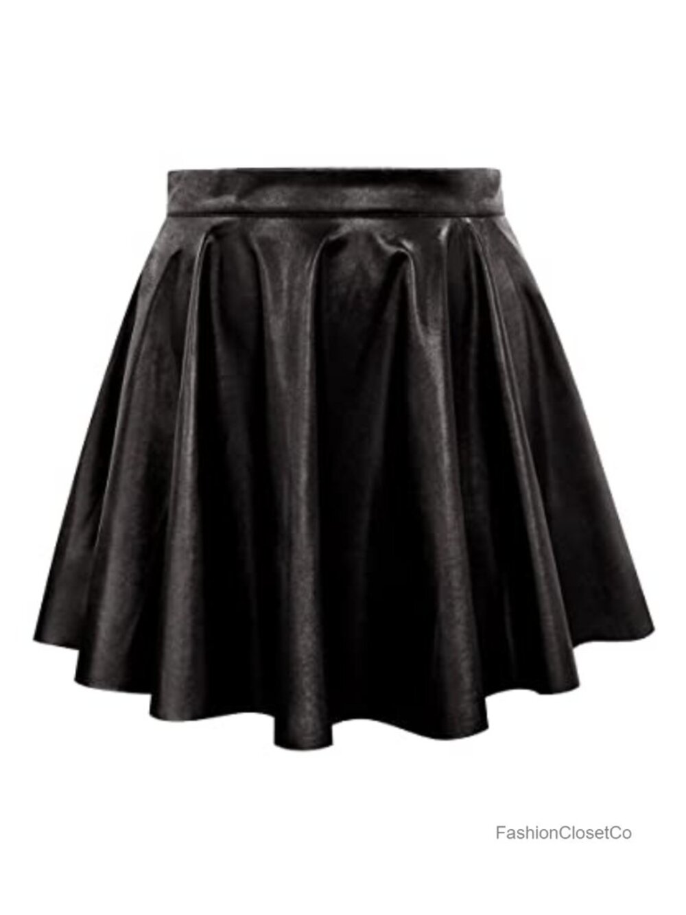 Plus Size Skater Skirt Pleated Elastic Waist Mini Faux Leather